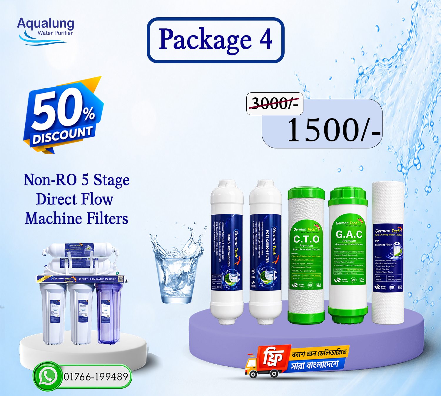 Non RO 5 Stage Direct Flow Water Purifier Filter Set | Premium  Filter Package 4